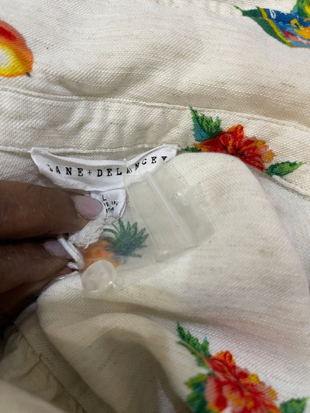 NWOT Jane and Delancey button front Tiered tropical linen blend Dress L - Picture 7 of 9